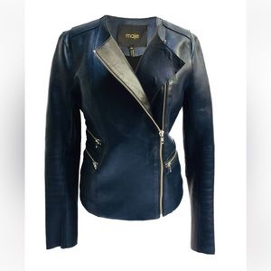 Maje navy leather Moto jacket. Size: 36 (US size 4)